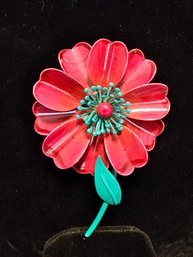 Vintage Red Flower Brooch