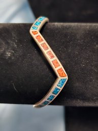 Vintage Sterling Silver Turquoise And Red Coral Bracelet