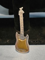 Vintage Sterling Silver Guitar Brooch