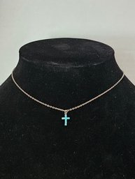 14' Sterling Silver Italy Necklace With Small Blue Cross
