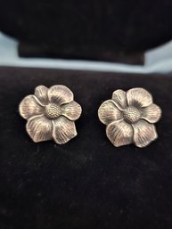 Vintage Sterling Silver Flower Screw On Earrings