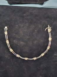 7.5' Sterling Silver Bracelet With Clear Stones