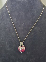 18' Italy Sterling Silver Necklace With Sterling Silver Red Heart Pendant
