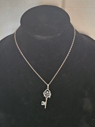 17' Sterling Silver Necklace With Vintage Taxco Silver Key