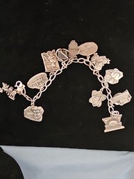 7' Sterling Silver Bracelet With 13 Vintage Different Charms