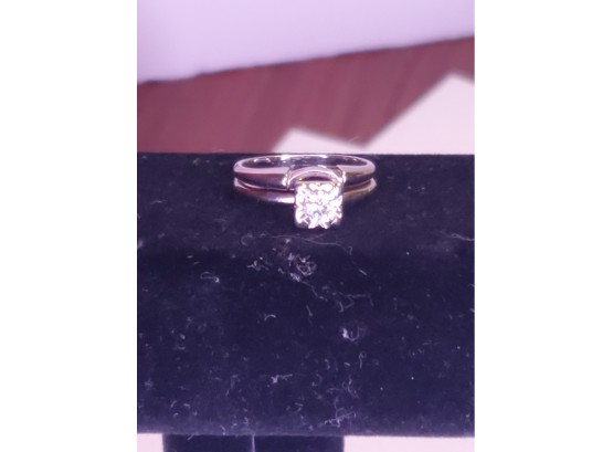 10k White Gold Double Wedding Band Ring With Diamond Size 6.5