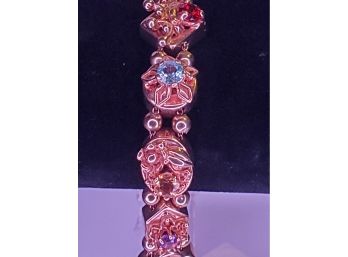10k Gold 7' Victorian Slide Bracelet With Colored Stones
