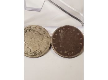 1907 And 1911 V Nickel