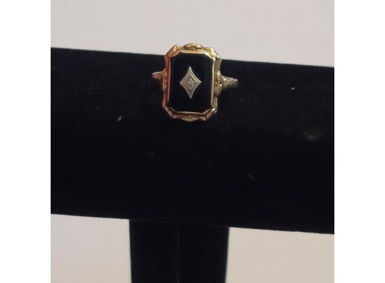 10k Gold Ring Black Onyx And Diamond Size 8