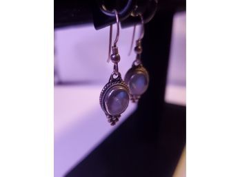 Sterling Silver Earrings With What Appears To Be Opal