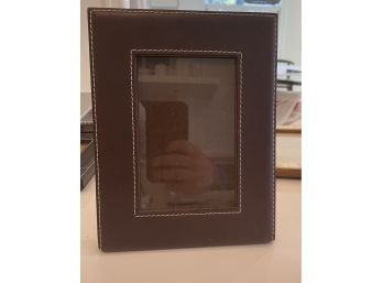 Set Of Three Coordinating Chocolate Leather Picture Frames With White Stitching