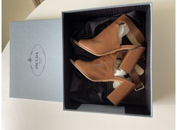Prada 'Calzature Donna' Size EU 38 Color Brandy Open Toe Ankle Strap Chunky Heel Sandals