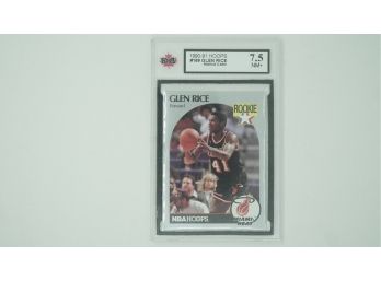 BASKETBALL - 1990 NBA HOOPS Glen Rice ROOKIE GRADED KSA 7.5 NM NEAR MINT