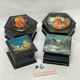 (Lot Of 4) Hand Painted Russian Lacquer Boxes - Vintage USSR