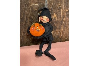 Elf With Pumpkin, Jack-O-Lantern Annalee Doll 1996 Halloween