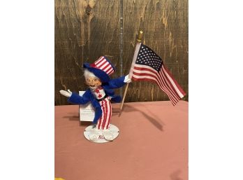 Uncle Sam Patriotic Elf Annalee Doll 2014 Americana With Flag - Red, White & Blue