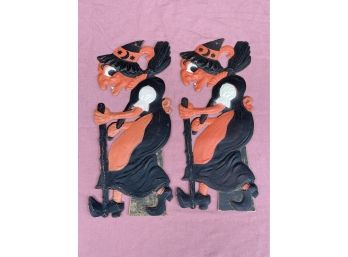 Vintage Creepy Witch Embossed Paper Decorations - Made In Germany - Halloween