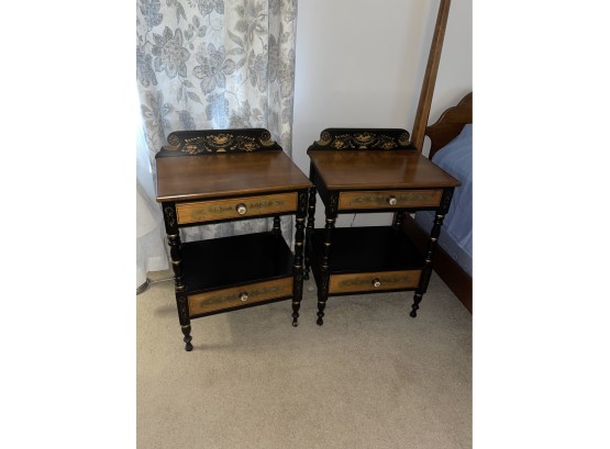Pair Of Hitchcock 2 Drawer End Tables/Lamp Tables/Nightstands - Classic Stenciled Americana