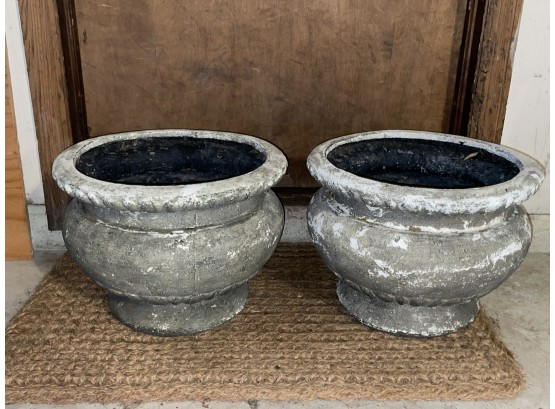 Pair Of Faux Cement (Plastic) Flower Pots, Urns