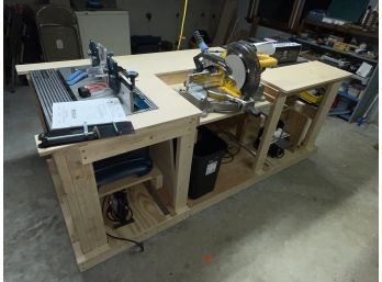 Custom Built Carpenter's Workbench With Spaces For Table Saw, Router Table, Miter Saw