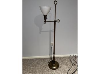 Vintage Brass Swing Arm Torchiere Lamp With Milk Glass Shade