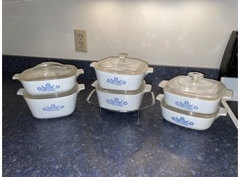 (6 Pieces With Covers) Corningware Cornflower Blue Lot