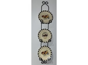 Set Of 3 Lillian Vernon Decorative Plates With Wall Rack