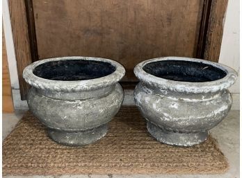 Pair Of Faux Cement (Plastic) Flower Pots, Urns