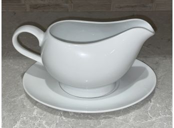 Crate & Barrel White Porcelain Gravy Boat With Underplate