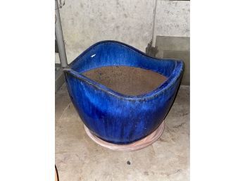 Spectacular VERY LARGE Blue Glazed Terracotta Flower Pot, Planter CAMPANIA
