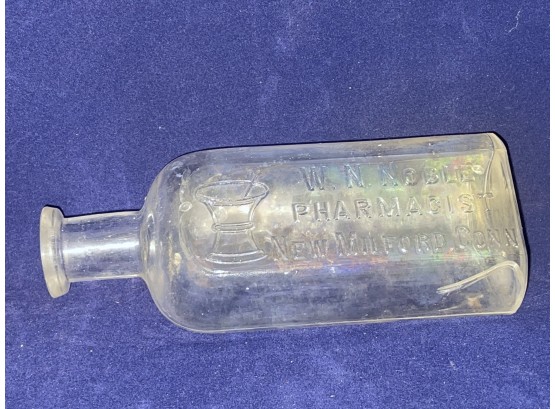 W.N. Noble Pharmacist Antique Glass Bottle - New Milford, CT