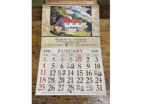 1948 New Milford, CT Robert W. Tiemann Advertising Calendar - Real Estate, Insurance