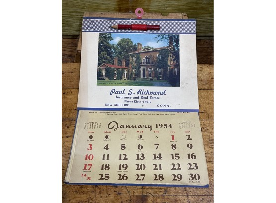 1954 New Milford, CT Paul S. Richmond Advertising Calendar - Real Estate, Insurance