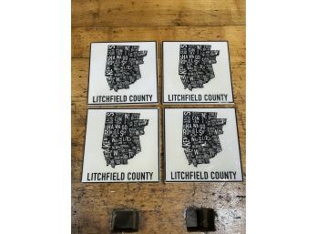 Set Of 4 Litchfield County, Connecticut Ceramic Coasters