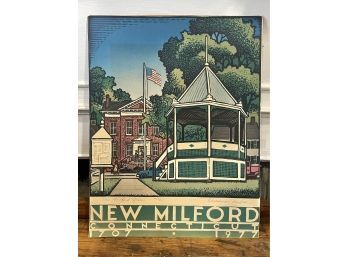 1977 Woldemar Neufeld New Milford, CT Bandstand Woodblock Print - Signed & Numbered