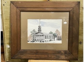 New Milford, CT Congregational Church Hand Colored Print By Robert Parker