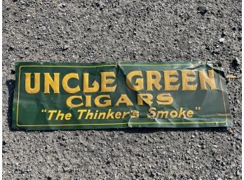 RARE New Milford, CT - Uncle Green Cigars Embossed Metal Sign (36') Tobacco Advertising