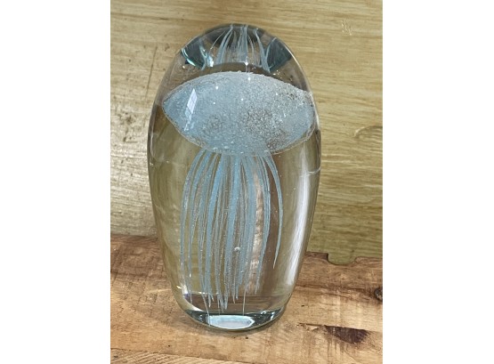 Blue Jellyfish Art Glass Paperweight