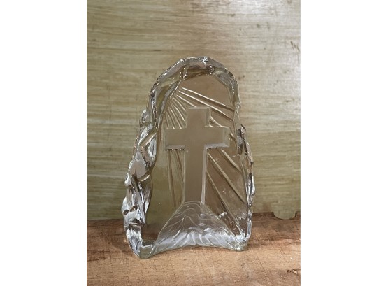 Glass Cross Paperweight - Christian, Catholic Religious Collectible