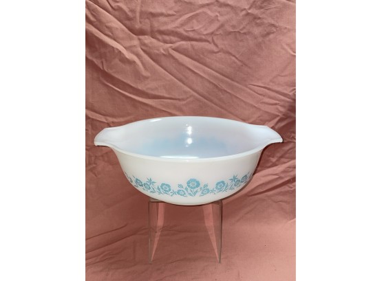 Vintage 'Maid Of Honor' Milk Glass 4 Quart Bowl - Mid Century Blue Flowers