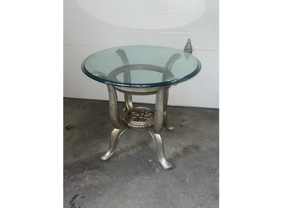 Ornate Glass Top Side Table - Very Heavy, Quality Construction