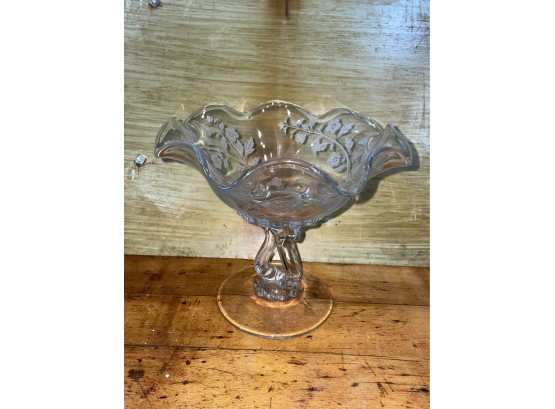 Vintage Etched Glass Centerpiece Compote