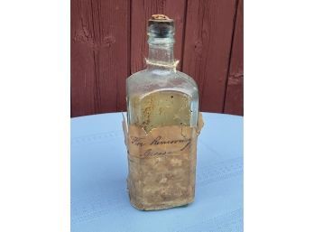 Antique Bottle With 1897 Handwritten Paper Label 'For Removing Grease'