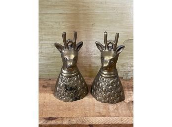 (2) Brass Deer Head Figural Bells