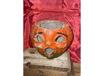 Antique Composition Halloween Jack-O-Lantern Pumpkin - Pulp Paper Mache