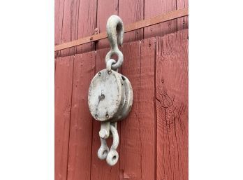Heavy Duty Large Pulley With Hook - Antique Farm Tool
