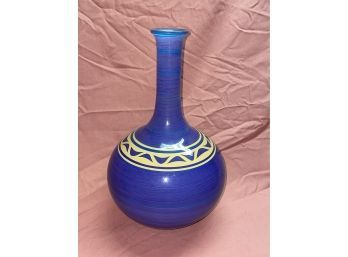 Large Blue Painted Glass Vase