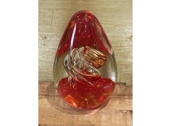 Red Abstract Swirl Art Glass Paperweight