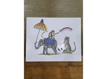 Wonderful Whimsical Painted Tile - Monkey, Elephant, Tiger