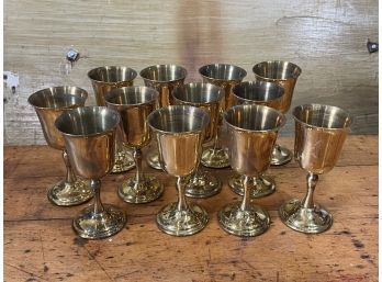 Set Of 12 Miniature Brass Cups, Goblets